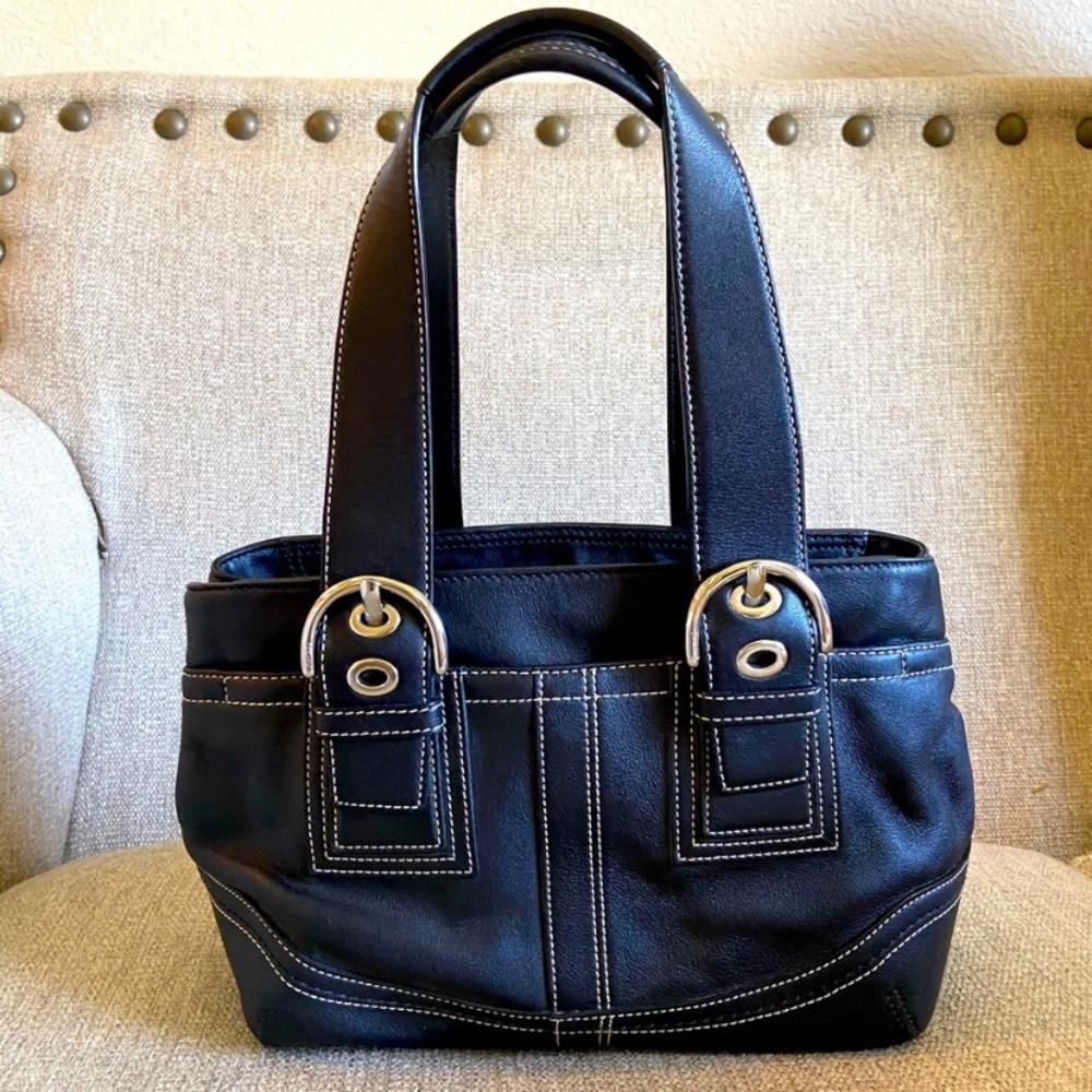 Coach Black Full Grain Leather purse w/ buckles